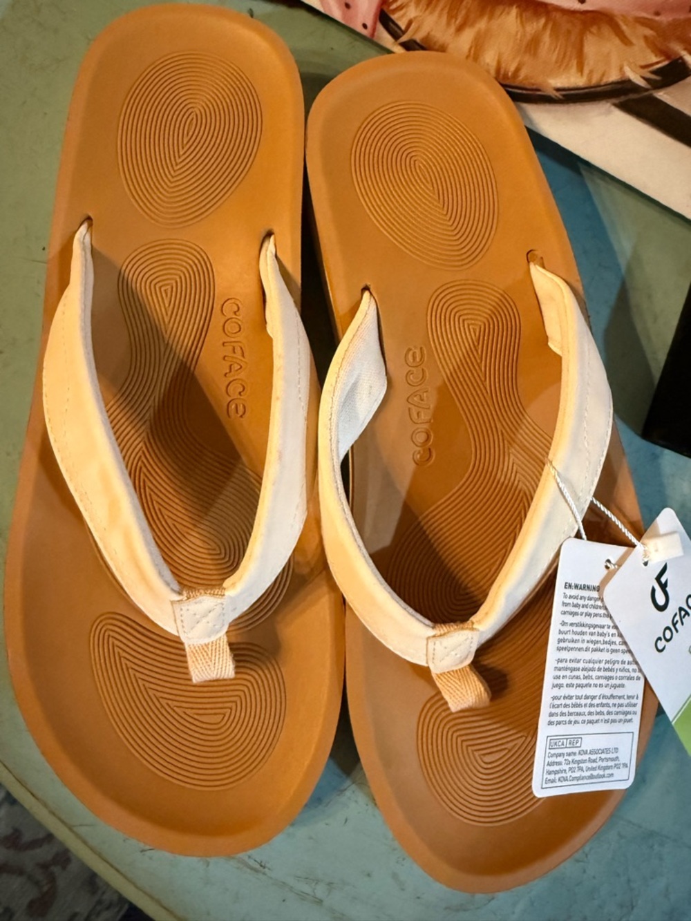 COFACE Women's Cream Strap Sandals with Tan Footbed